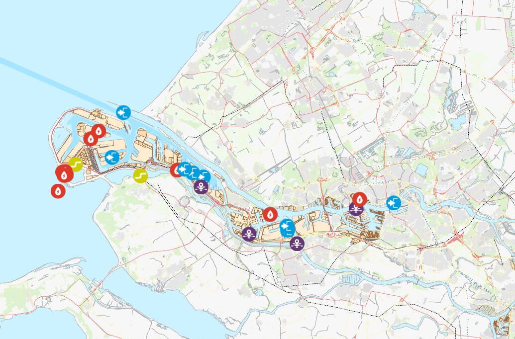 Screen image of Port of Rotterdam's interactive map of hydrogen projects (c) Port of Rotterdam